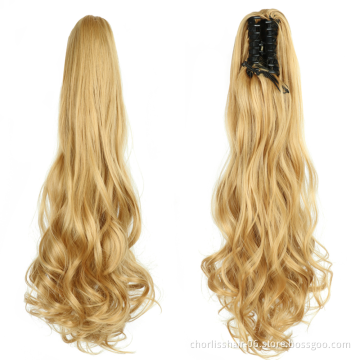 Wholesale Grey Curl Natural Wave Claw-Clip Drawstring Ponytail Extension Hairpiece Synthetic Hair Ponytails For Women Girl
